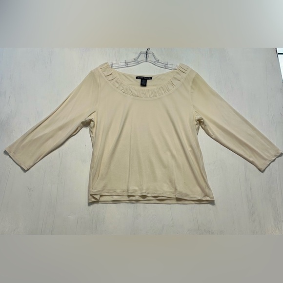 Scott Taylor Tops - Scott Taylor Cream Nylon Top XL Ruched Scoop Neck 3/4 Sleeve Stretch Blouse